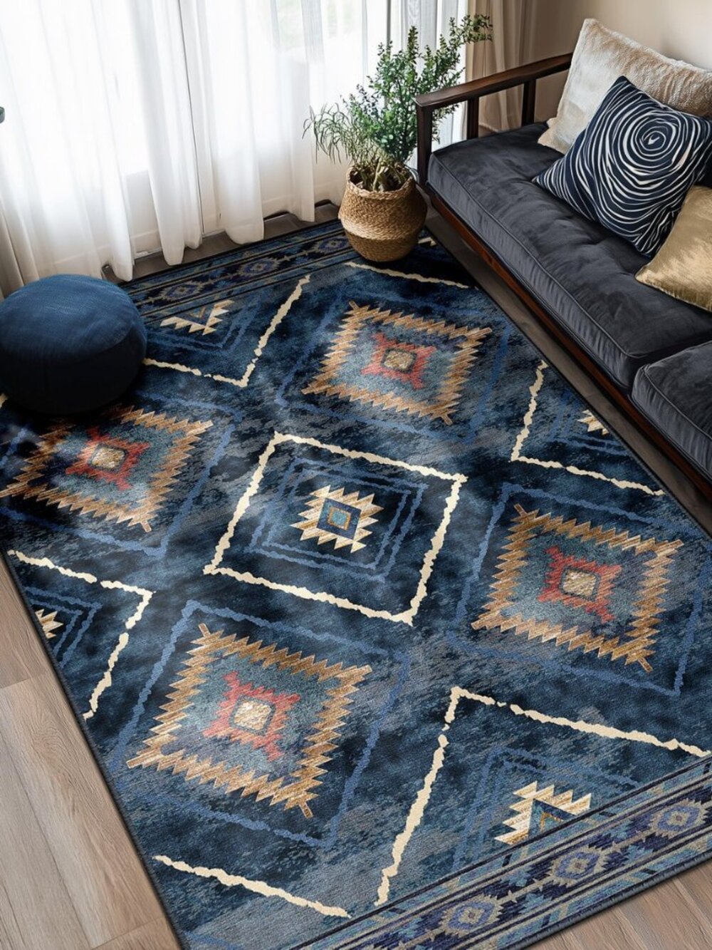 5'x7' Washable Area Rug for Living Room Bedroom Darkblue
